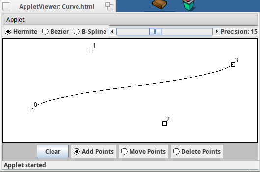Curve applet with four points and a Hermite curve
